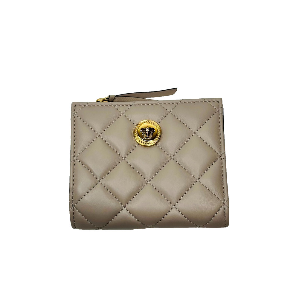 Versace Medusa Cream/ Beige Bifold Quilted Leather Wallet NWT $625